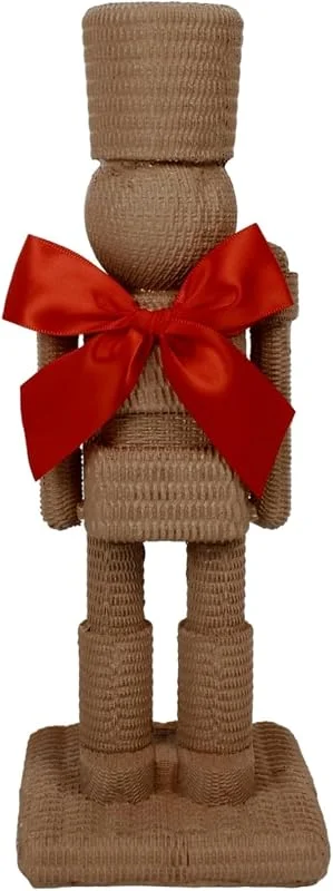Marke: BLWOTMOR Nussknacker-Figur mit Roter Schleife Weihnachtlich Texturierte Harzfigur mit Rechteckiger Basis Texturiert Nussknacker Figur für Tischplatte — Weihnachtsdeko