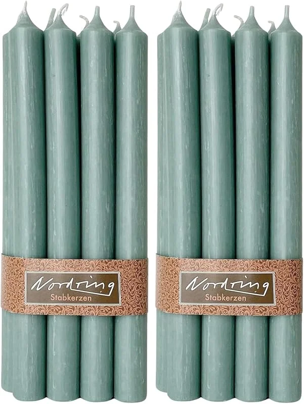 Marke: Nordring Nordring 8 Stabkerzen Rustik moosgrün 2, 2 x 25 cm hoch durchgefärbt RAL-zertifiziert (Packung mit 2) — Kerzenlicht Abendessen