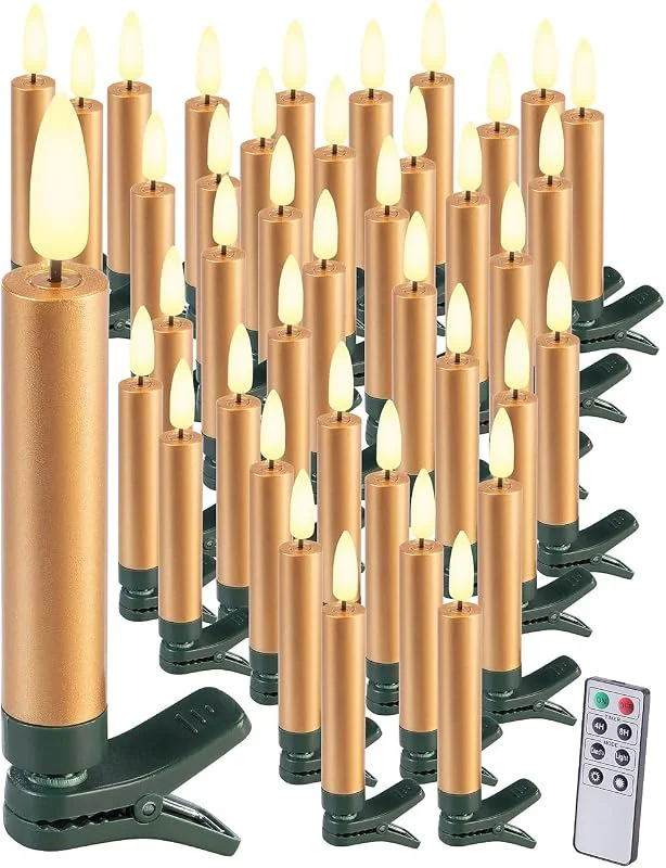 Besuche den Lunartec-Store Lunartec Festbeleuchtungen: 40er-Set LED-Weihnachtsbaumkerzen mit Dochten und Flammen-Effekt, Gold (Weihnachtsbaumbeleuchtung, Christbaumkerzen, 3D) — Weihnachtsbeleuchtung
