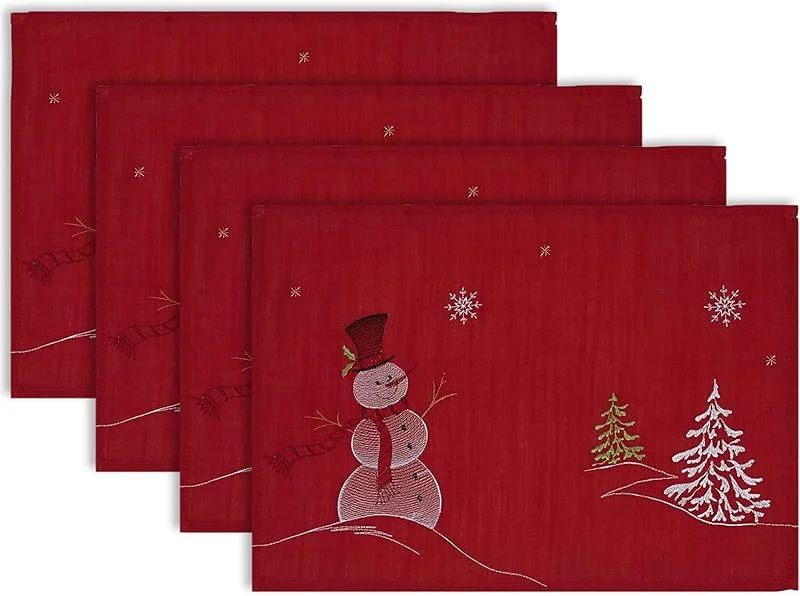 Marke: DII DII Gestickte Tischsets mit Schneemann-Motiv, 33 x 48, 3 cm, Rot — Küche & Haushalt