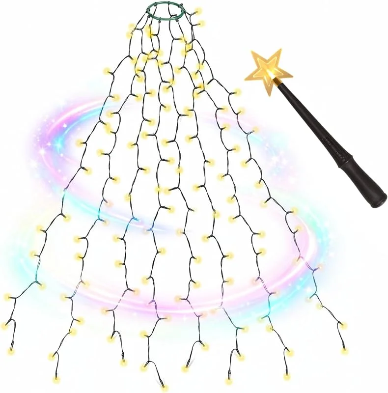 Besuche den SALCAR-Store SALCAR 1, 5m Weihnachtsbaum Lichterkette mit Ring und 8 Girlanden, mit Zauberstab Fernbedienung, 200er LED Christbaumbeleuchtung für 90cm bis 150cm Tannenbaum, Warmweiß — Weihnachtsbeleuchtung