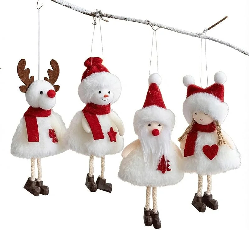 Marke: Pesoncarl Weihnachtsbaumschmuck-Set, 4 Stück, hängende Plüschpuppen-Dekorationen, niedliche Schneemann-Ornamente für Zuhause, Urlaub, Party, Weihnachtsbaumdekoration — Weihnachtsdeko