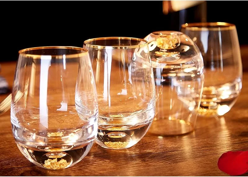 Besuche den DUJUST-Store wine glass DUJUST Weingläser ohne Stiel 14oz, Rotweingläser aus Kristall, verziert mit 24-karätigen Blattgoldflocken, für Rot- und Weißwein, Personalisierte Weinsets, Geschenke für Damen, Herren–4pcs — Wein und Festtafel