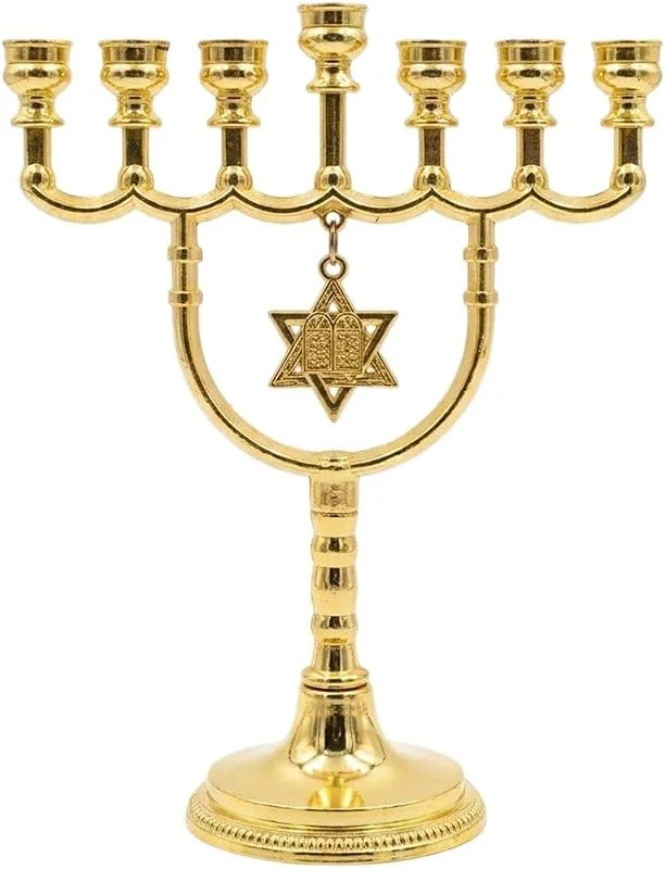 Marke: Ericetion Goldene Menora, 7-Armiger Chanukka-kerzenhalter Traditionellem, Messing-kerzenständer Für Jüdische Menoras 7 Armen — Kerzenlicht Abendessen