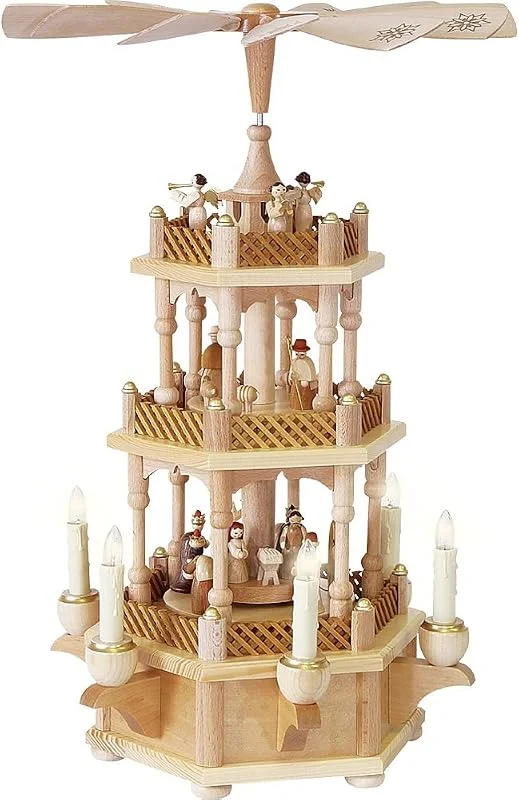 Marke: Richard Glässer Seiffen Richard Glässer 16715 Pyramide Christi Geburt Natur, 2-stöckige elektrisch beleuchtete Weihnachtspyramide in Handarbeit gefertigt, Höhe: 45 cm — Weihnachtsdeko