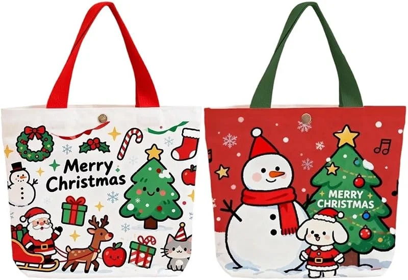 Marke: Sslvya 2 Stück Wiederverwendbare Weihnachts-geschenktüten Aus Canvas Für Kekse, Süßigkeiten, Gastgeschenke — Geschenkverpackung