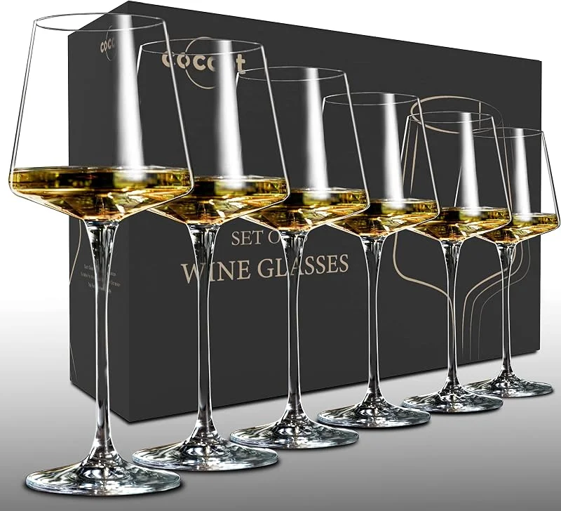Marke: coccot coccot Weingläser-Set, Kristall-Weißweingläser, Rotweinglas-Set, Weingläser, langer Stiel, klare, bleifreie Premium-geblasene Glaswaren (535 ml, 6 Stück) — Wein und Festtafel