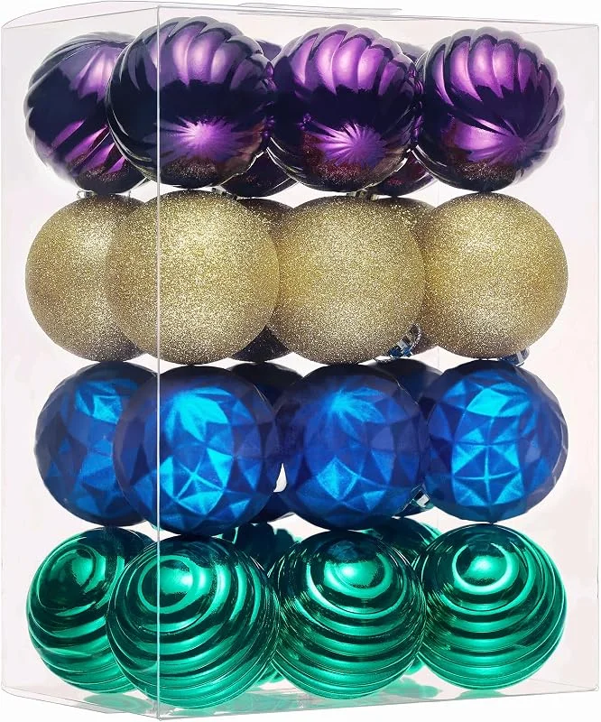 Besuche den Valery Madelyn-Store Valery Madelyn Weihnachtsbaumschmuck-Set für Herbst und Halloween, 24 Karat Pfauenblau, Lila, Grün, bruchsichere Kugel-Ornamente, 6 cm, hängende Ornamente, Großpackung für Weihnachten, Urlaub — Weihnachtsdeko