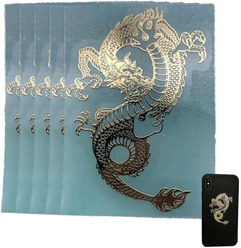 Marke: HiyyFloy HiyyFloy 5 Stück Orientalischer Drache Metall-Aufkleber, Gold, Drachen-Thema, Sammelalben, DIY, Basteln, Dekor — Geschenkverpackung