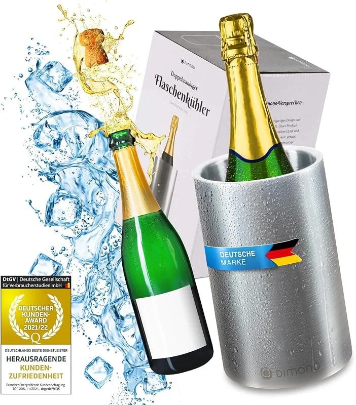 Besuche den Dimono-Store DIMONO® Flaschenkühler Edelstahl Weinkühler 12cm Doppelwandig für Sekt — Wein und Festtafel