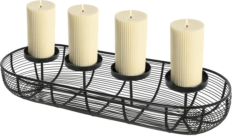 Besuche den Spetebo-Store Metall Gitter Adventskranz schwarz - 50 cm - Advents Kerzenhalter mit Korb - Weihnachten Advent Winter Tisch Deko Gitterkorb Kerzenleuchter — Advent und Tisch