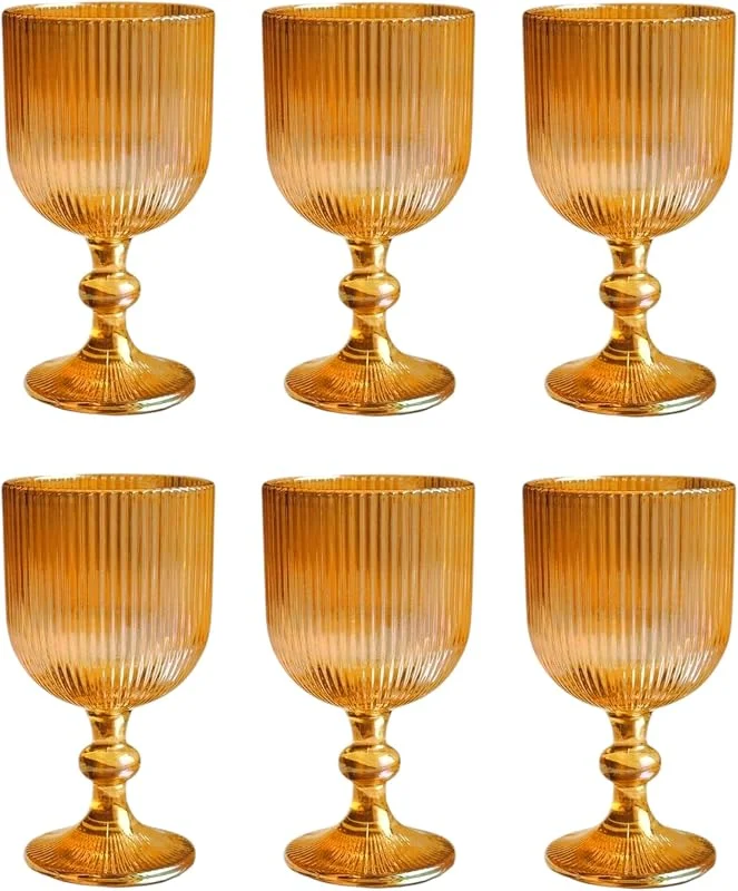 Besuche den GMMH-Store GMMH 6er-Set Geriffelte Trinkgläser und Weingläser, Line, Linie Geriffelt, Ribbed, Glas, Longdrinkgläser, Cocktail Gläser mit Prägung, Trinkglas, Weinglas, Wasserglas (Orange-Glanz Weinglas) — Advent und Tisch