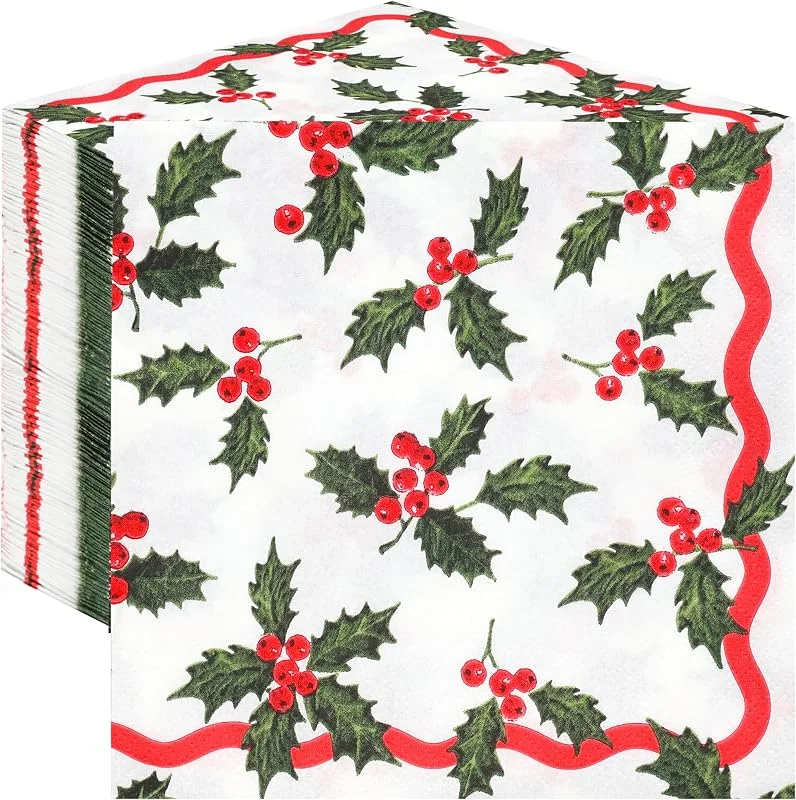 Besuche den Talking Tables-Store Talking Tables Weihnachtsservietten aus Papier, Einweg-Servietten mit Stechpalme und Beeren, familienfreundlich, festliches Geschirr, Dekorationen, Rot und Weiß und Grün, 2-lagig, 33 cm, 100 Stück — Advent und Tisch