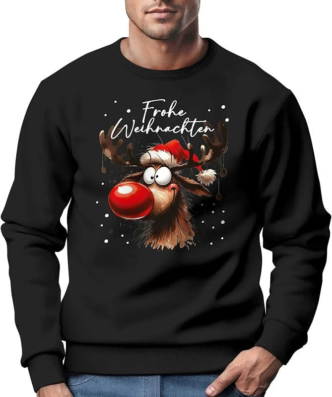 Besuche den MoonWorks-Store MoonWorks® Sweatshirt Herren Weihnachtspullover Wichtel Aufdruck Frohe Weihnachten Weihnachtsoutfit Männer — Weihnachtsmode