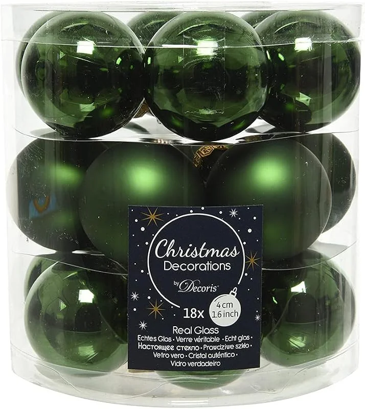Marke: Decoris Decoris Weihnachtskugeln Glas 4cm x 18 Stück kleine Christbaumkugeln piniengrün — Weihnachtsdeko