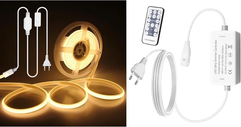 Besuche den ALITOVE-Store ALITOVE DIY Smart Upgrade Bundle: 3m 230V Warmweiß COB-LED-Streifen mit Schalter + EU-Stecker mit RF-Fernbedienung — Weihnachtsbeleuchtung