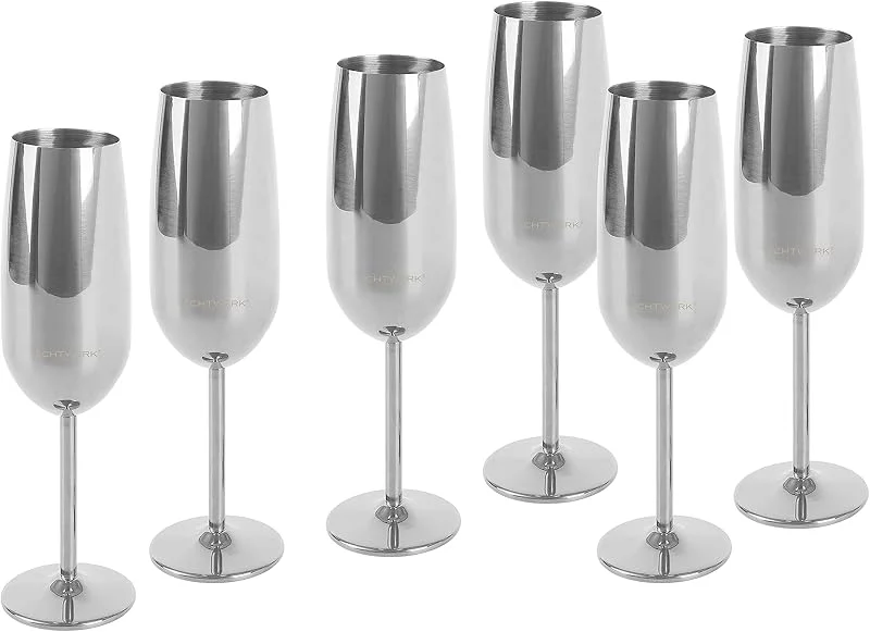 Besuche den ECHTWERK-Store Echtwerk Sektglas, Champagnerglas, Sektkelche aus Edelstahl, Unzerbrechliche Gläser, Partygläser für Hochzeit, Geburtstag, Picknick, Geschenkset, 6-tlg, 250 ml, Silber-Edition — Wein und Festtafel