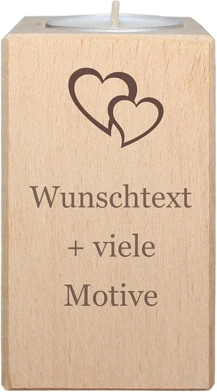 Besuche den Geschenkissimo-Store Teelichthalter aus Holz mit Motiv und Gravur - Kerzenständer, Kerzenhalter, Deko, Tischdeko Wohnzimmer, individuelle Geschenkidee, inklusive Teelicht - Kerzen — Kerzenlicht Abendessen