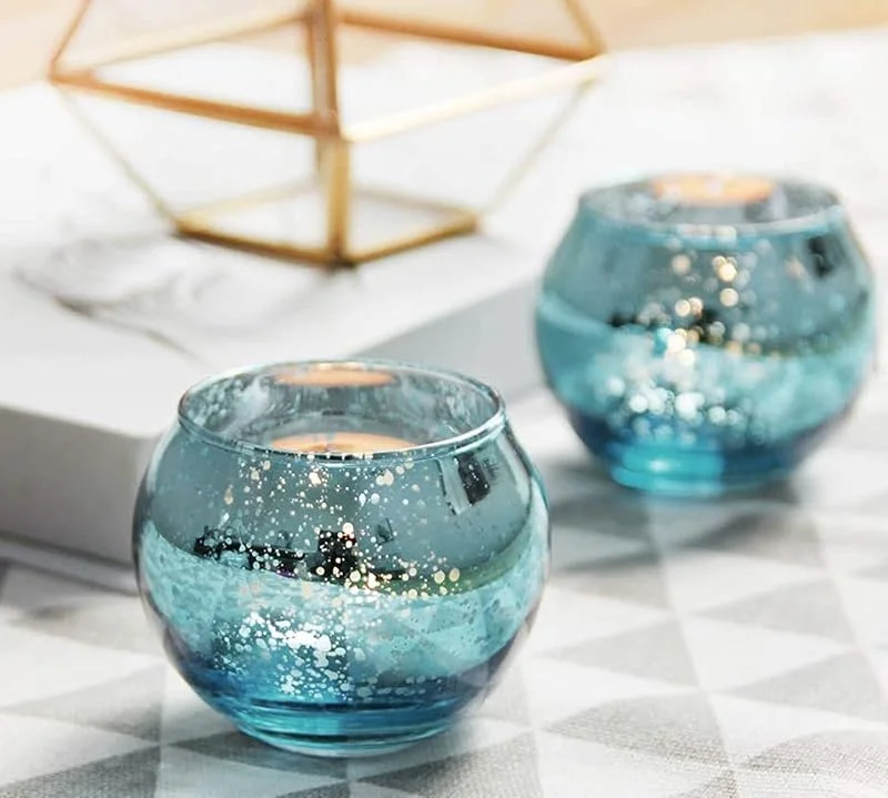 Marke: The Purple Tree The Purple Tree Mercury Glass Mosaic Tealight Candle Holders for Diwali Christmas (Pack of 2, Blue), Diwali Tealights, Corporate Gifts, Home Decor Gift Item, Diwali Candle Decoration — Kerzenlicht Abendessen