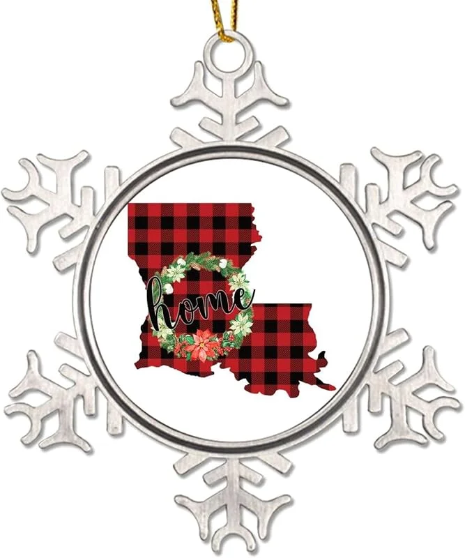 Marke: CowkissSign Weihnachtskranz Louisiana States Metall Schneeflocke Xmas Ornaments Home State Red And Black Plaid Christmas Tree Ornaments Patriotische USA State Christmas Decorations — Weihnachtsdeko