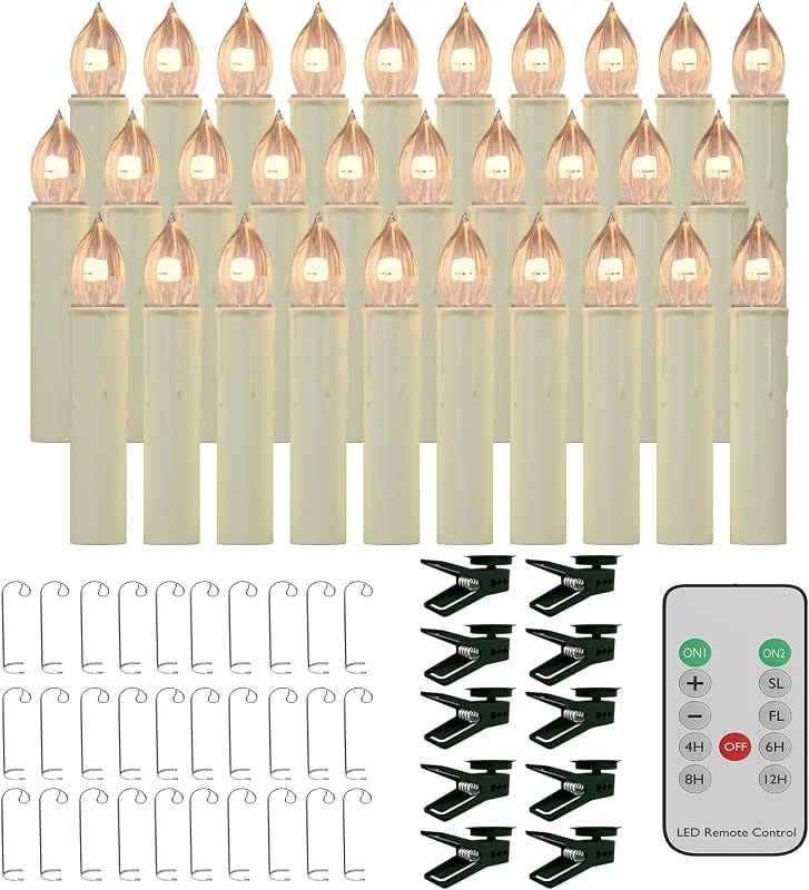 Besuche den LZQ-Store LZQ 30er LED Christbaumkerzen, Weihnachtskerzen Flammenlose LED Kerzen Kabellos mit Fernbedienung, Weihnachtsbaumkerzen mit Haken, Weihnachtsbaumbeleuchtung für Halloween Weihnachten Garten Deko — Weihnachtsbeleuchtung