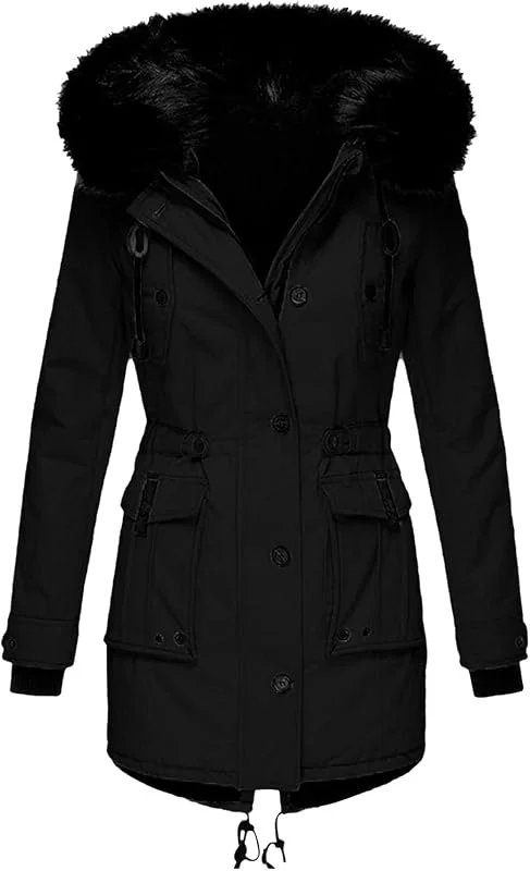 Marke: DeaAmyGline Winterjacke Damen Lang mit Fell Kapuze Warme Kunstpelz Gefüttert Winter Jacke Mantel Parka Wintermantel Dicker Winterparka Daunenjacke Trenchcoat Pelzmantel Große Größen Baumwolljacke Damenjacken — Heizkleidung