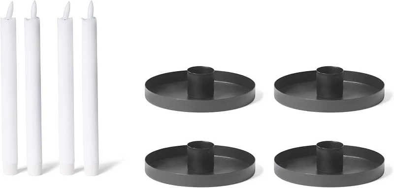 Besuche den Novaliv-Store Novaliv 4er-Set Kerzenhalter 6cm Metall SCHWARZ LED Tafelkerze Stabkerze Premium Echtwachskerze flammenlos batteriebetrieben Adventskranz weihnachtliche Tischdekoration scandic chic Stabkerzenhalter — Kerzenlicht Abendessen