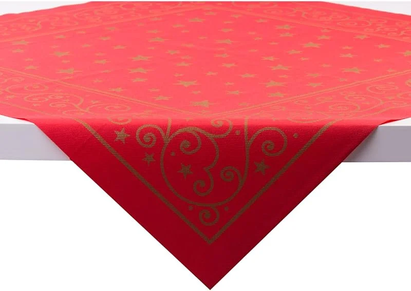 Besuche den Sovie HORECA-Store Sovie HORECA Tischdecke Liam in Rot aus Linclass-Airlaid, 80 x 80 cm, 20 Stück, weihnachtliches Design mit goldfarbenen Sternen und Ornamenten, Festliche Tischdekoration — Küche & Haushalt