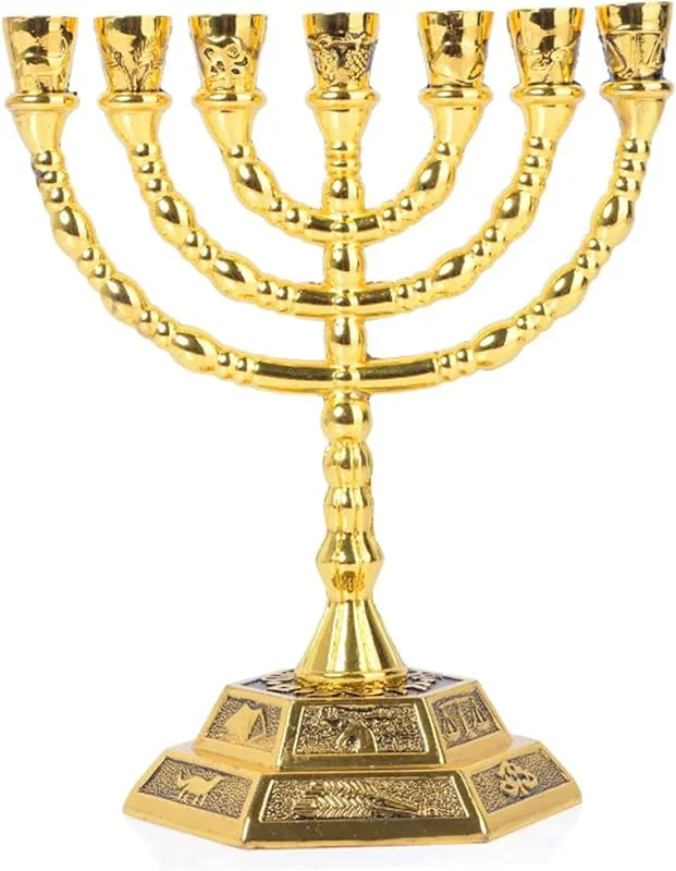Marke: Hbbgdiy Gold 7 Branch Hanukka Menorah Vintage -Stil, dekorative Hanukkah -Kerzenhalter für Festivalbeleuchtung, traditionelles jüdisches Urlaubsdekor & Dekor & — Kerzenlicht Abendessen