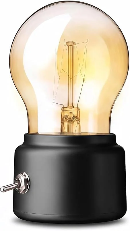 Marke: JUXINE Retro Mini LED Tischlampe - USB-aufladbar, Warmlicht, Vintage Design - für Schlafzimmer & Kinderzimme. (Black) — Kerzenlicht Abendessen