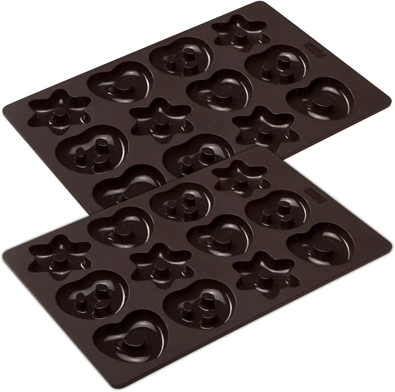 Besuche den Lurch-Store Lurch FlexiForm Mini Lebkuchen 2 Backformen für insgesamt 24 Mini-Lebkuchen Bretzeln, Herzen und Sterne Premium-Platin-Silikon 20 x 30 cm — Weihnachtskueche