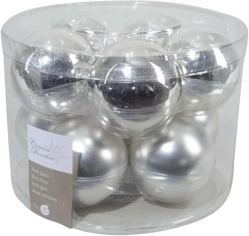 Marke: Kaemingk Christmas Decorations 10 Stück Weihnachtskugeln aus Glas 6 cm, Silber — Weihnachtsdeko