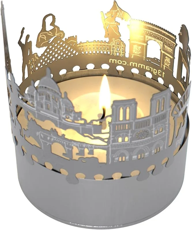 Marke: 13gramm Paris Skyline Schattenspiel - Kerzenaufsatz mit Eiffelturm, Triumpfbogen & mehr - Romantisches Souvenir für Paris-Fans & Wohnungsdekor — Kerzenlicht Abendessen