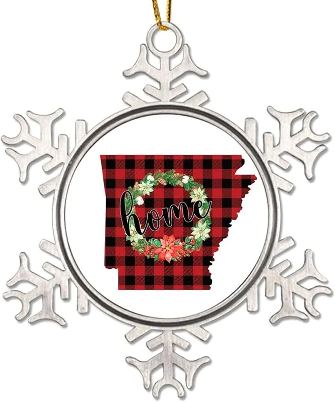 Marke: CowkissSign Weihnachtskranz Arkansas Weihnachtsdekoration American State USA Staates Weihnachtsstrumpf Füllung Metall Schneeflocke Ornament Heimstaat Rot und Schwarz Plaid Weihnachtsbaum Dekorationen