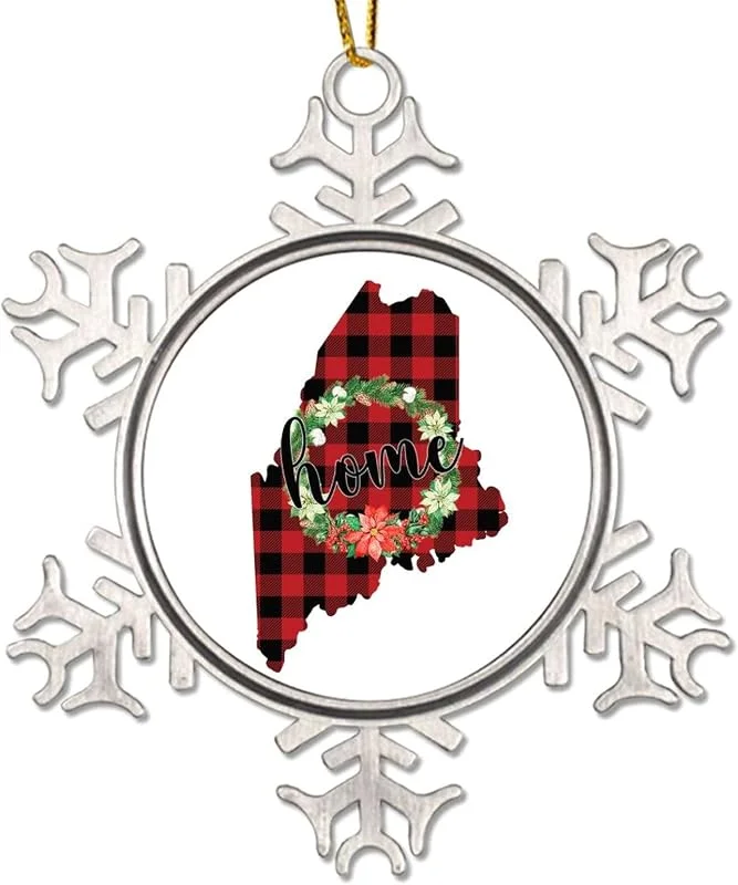 Marke: CowkissSign Weihnachtskranz Maine States Neuheit Metall Schneeflocke Weihnachten Ornament Home State Rot und Schwarz Plaid Weihnachtsbaum Ornament Patriotische USA Staat Weihnachtsdekoration für Baum