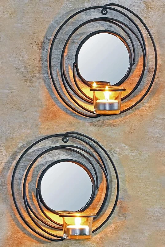 Besuche den Novaliv-Store Novaliv 2X Wandkerzenhalter mit Glas und Spiegel Metal 20, 2 x 8, 3 x 21, 5 cm Schwarz Kerzenhalter Wand Teelichterhalter Deko Wohnzimmer Dekoration Wanddeko Vintage Deko Teelicht Wandhalter — Advent und Tisch