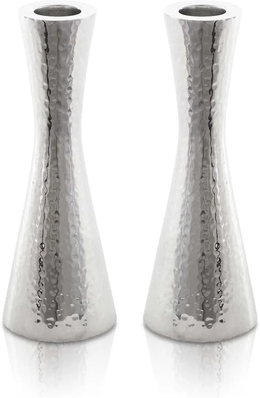 Marke: EMANUEL Yair Emanuel Moderner Kerzenhalter, gehämmert, Shabbat Kerzenhalter, minimales konisches Design, groß 21, 6 cm CR-1 — Kerzenlicht Abendessen