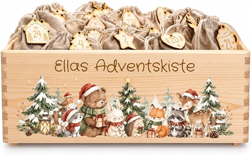 Marke: minipishop Adventskalender Kiste, Adventskiste für Kinder zum Befüllen Tiermotive — Advent und Tisch