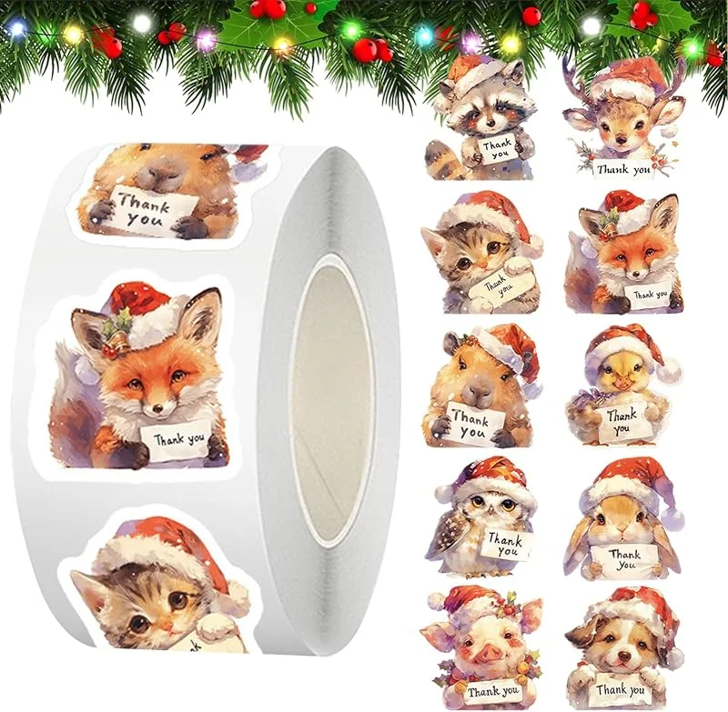 Marke: Generisch Weihnachtsaufkleber für Postkarten, Thanksgiving-Dekoration mit Tieren — Geschenkverpackung