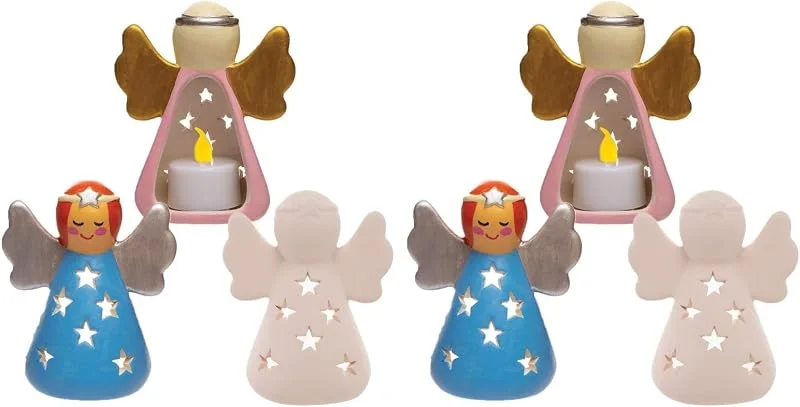 Besuche den Baker Ross-Store Baker Ross AT137 Keramik Teelichthalter Engel (Box mit 3 Stück) Weihnachten Basteln für Kinder, Ceramic (Packung mit 2) — Advent und Tisch
