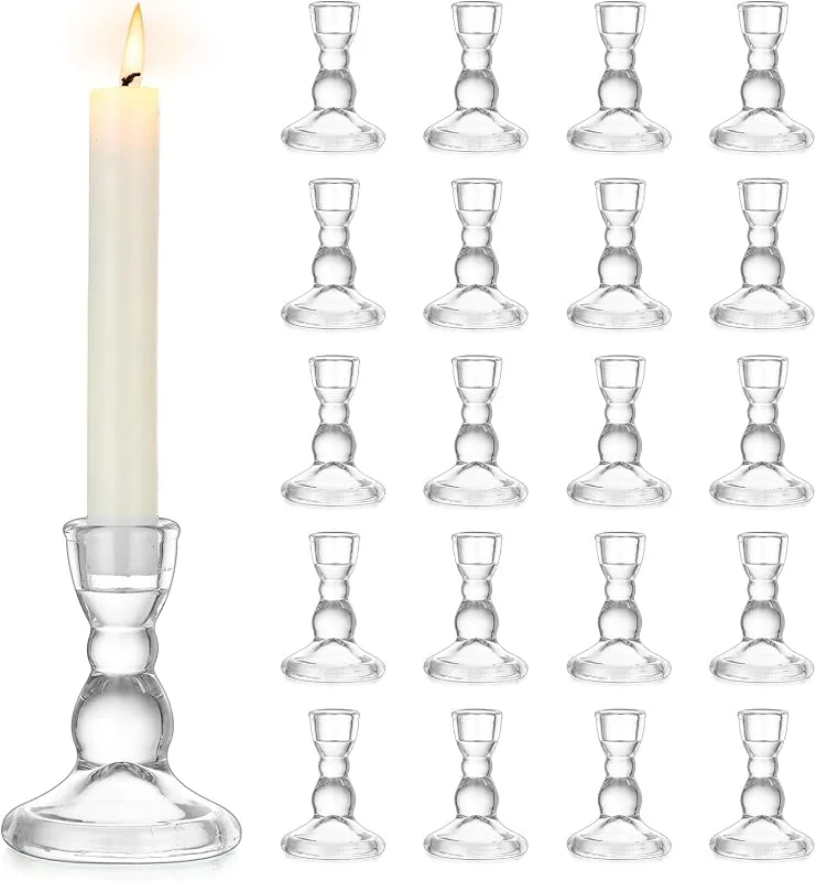 Besuche den Inweder-Store Glas Kerzenhalter Stabkerze: 20er Klar Kerzenhalter für Stabkerzen Set für Tischdeko - Vintage Kerzenständer für Stabkerzen - Hochzeit Stabkerzenhalter für Weihnachten Advent Heimdekoration — Kerzenlicht Abendessen