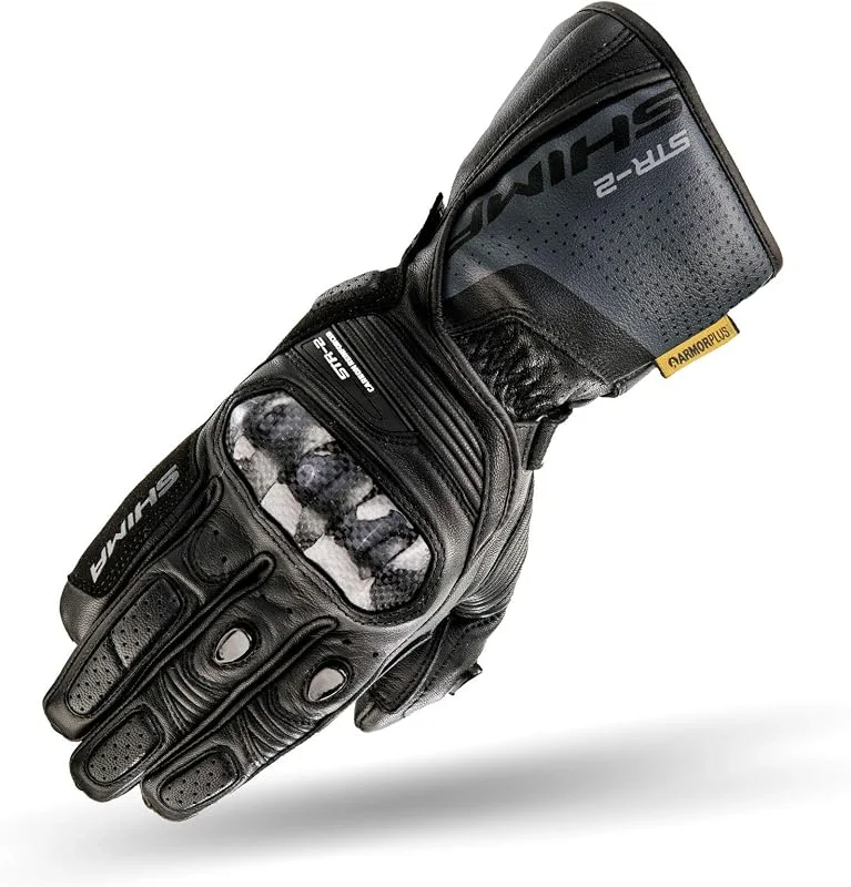 Besuche den SHIMA-Store SHIMA STR-2 Motorradhandschuhe Herren - Touchscreen, Sommer, Sport Leder Handschuhe mit Carbon Knöchelprotektor, Handflächen- und Fingerschieber, Verstärkte Handfläche (Schwarz, M) — Heizkleidung