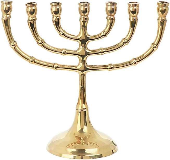 Besuche den NKlaus-Store NKlaus 7-Armiger Menora-Leuchter Messing Gold, Höhe 15cm, Breite 18cm — Kerzenlicht Abendessen