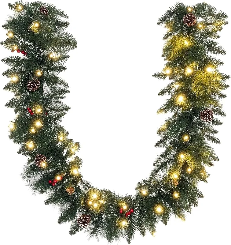 Besuche den HOMCOM-Store HOMCOM Weihnachtsgirlande 1, 8m mit Beleuchtung 50 LEDs mit Timer Grün — Weihnachtsdeko