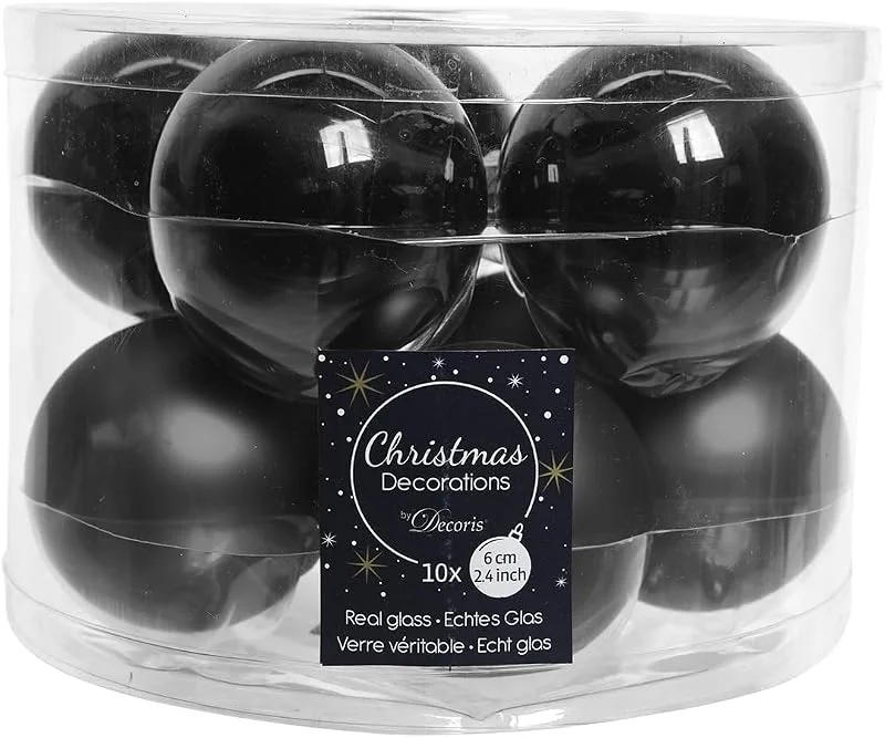 Marke: Fizzco 10 Weihnachtskugeln Glas 60mm (schwarz) Christbaumkugeln 6cm — Weihnachtsdeko