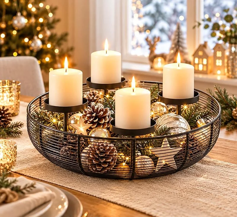 Besuche den KAMACA-Store KAMACA XL Adventskranz Metall Schwarz 37 cm für 4 Blockkerzen Tischdeko — Advent und Tisch