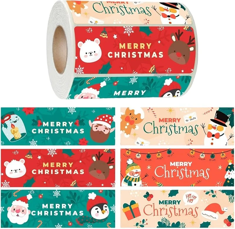 Marke: zwxqe Weihnachtsaufkleber, Holiday Label Rolle, festliches Geschenk Tag Sticker mit Santa Snowflake und Reindeer Designs, Christmas Decorative Decal Labels for Wrapping, Shipping, Family Gatherings — Geschenkverpackung