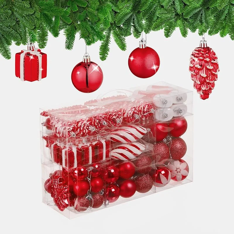 Besuche den Relaxdays-Store Relaxdays Weihnachtskugeln 72er Set, glitzernde, Matte & glänzende Baumkugeln, Stiefel, Herz & Zapfen, Kunststoff, Farbe — Weihnachtsdeko