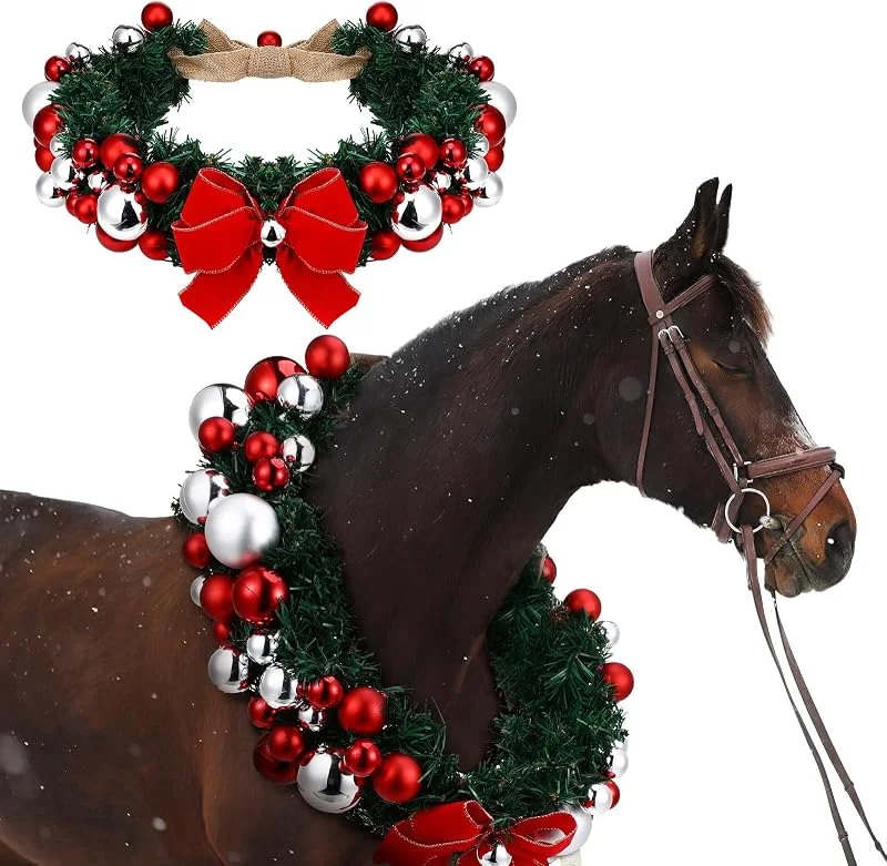 Marke: Dingion Dingion Weihnachtskranz, Pferd, Hals-Girlande, 42 cm, künstliche Outdoor-Girlande, Pferde-Kostüm, rustikale Bauernhaus-Dekoration für Weihnachten, Urlaub, Party, Paraden, Zubehör — Weihnachtsdeko
