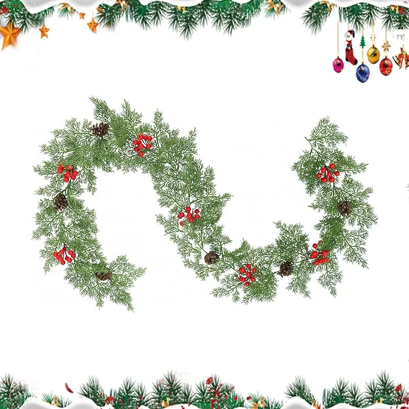 Marke: Jvjggag Künstliche Tannengirlande 200 cm mit Zapfen und roten Beeren Deko — Weihnachtsdeko